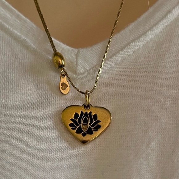 Alex and Ani Lotus Peace Petals Heart Goldtone Adjustable Slide Necklace - Picture 10 of 16